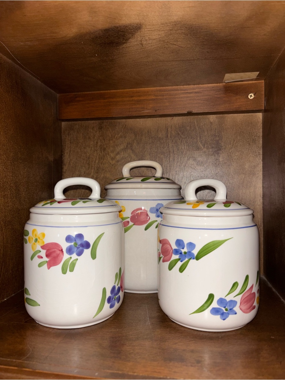 Ceramic Floral Canister Set - White with Multicolor Flowers